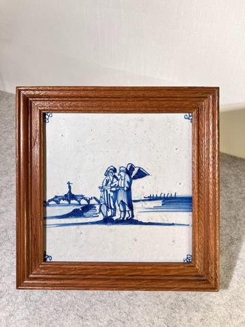 Antieke Bijbelse tegel Tobias met Engel Rafael ca.1800 beschikbaar voor biedingen