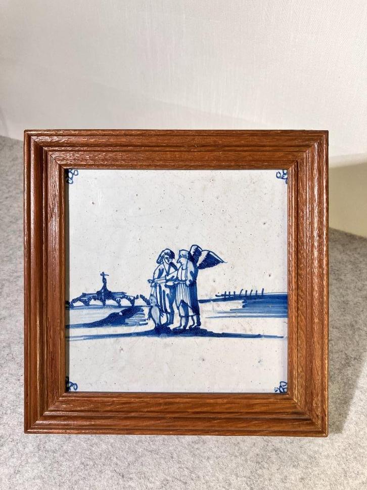 Antieke Bijbelse tegel Tobias met Engel Rafael ca.1800, Antiek en Kunst, Antiek | Wandborden en Tegels, Verzenden