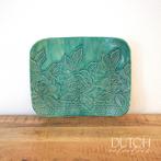 Turquoise Keramieke Schaal/Tray Met Bloemenpatroon, Ophalen of Verzenden