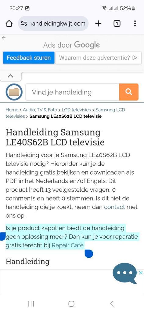 Samsung UE55AU7040K en de LE40S62B /Grundig WIEN 39CLE9425BL, Audio, Tv en Foto, Televisies, Niet werkend, 100 cm of meer, Samsung