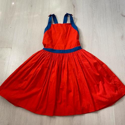 rode JACADI overgooier jurk met blauwe bies mt 152 blote rug, Kinderen en Baby's, Kinderkleding | Maat 152, Zo goed als nieuw