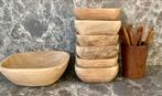 Houten Schalen Set - Handgemaakt inc 16 vorkjes in houder, Gebruikt, Schaal, Ophalen of Verzenden, Rechthoekig