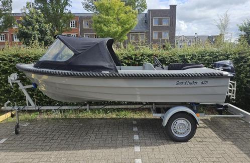 Mooie Seafinder 435 Nardo grey met 9,8pk motor en trailer, Watersport en Boten, Sloepen, Zo goed als nieuw, Tot 10 pk, 3 tot 6 meter