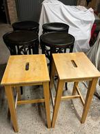 6 barkrukken hout, Huis en Inrichting, Barkrukken, Ophalen, Met voetsteun, 60 tot 90 cm, Hout