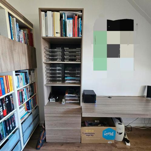 Op maat gemaakt hoekbureau incl. kast en planken, 240x160cm, Huis en Inrichting, Bureaus, Gebruikt, Bureau, Ophalen