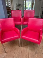 4 rode leren stoelen, Huis en Inrichting, Stoelen, Ophalen, Gebruikt, Leer, Vier