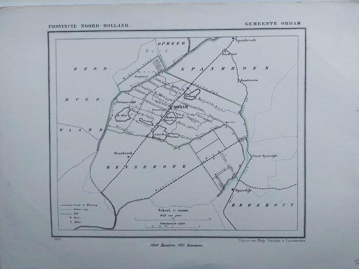 31 / Obdam Hensbroek Zandweren Spierdijk Litho 1866 J Kuyper, Antiek en Kunst, Kunst | Litho's en Zeefdrukken, Ophalen of Verzenden
