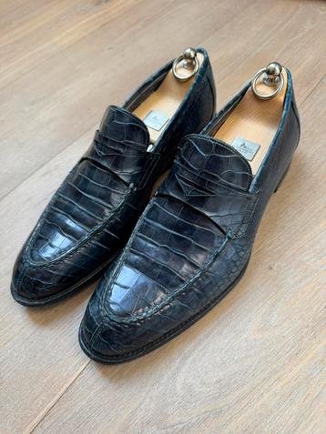 Santoni Alligator Croco schoenen loafers maat 43 donkerblauw beschikbaar voor biedingen