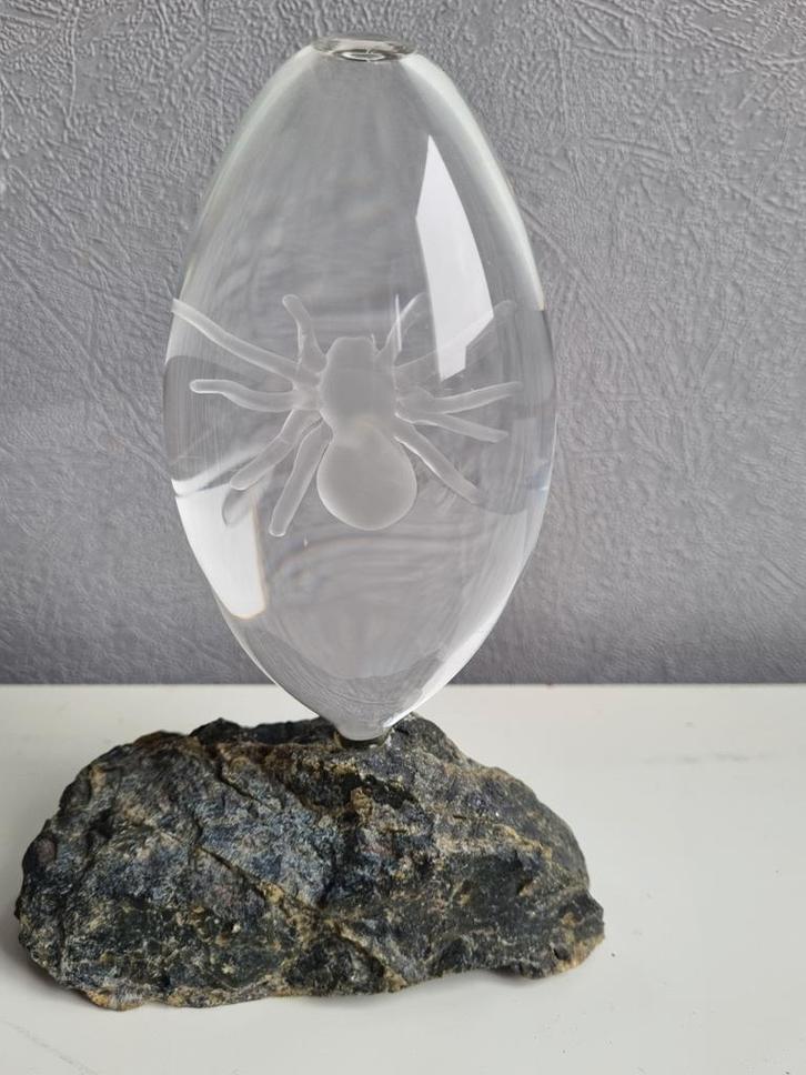 Glazen spin in water op rots, Verzamelen, Mineralen en Fossielen, Overige typen, Ophalen of Verzenden