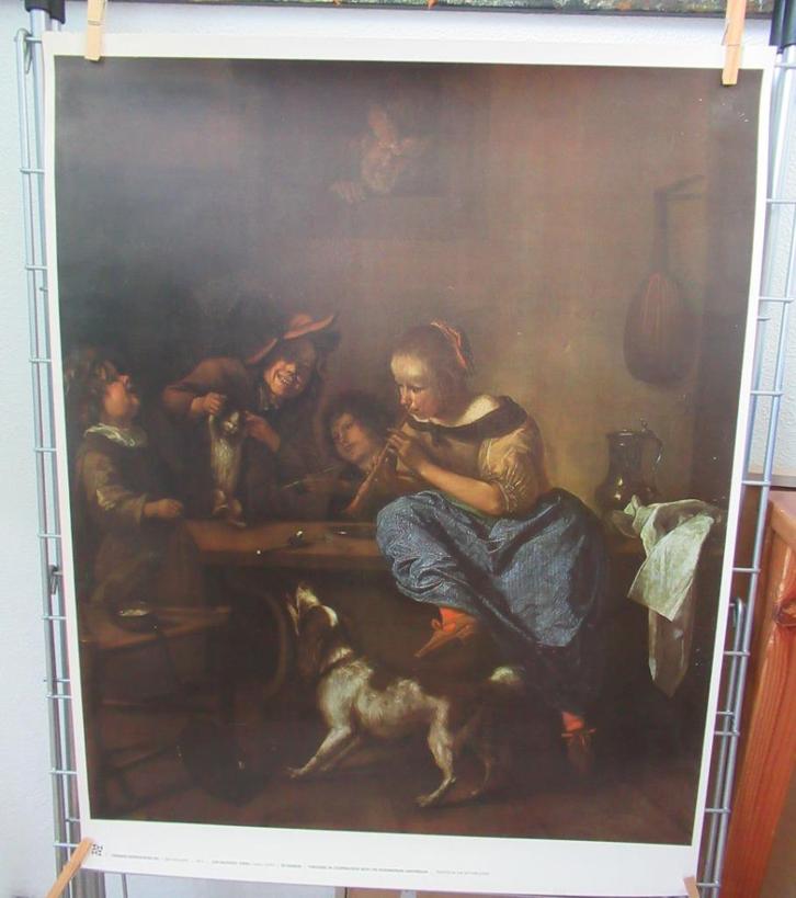 Jan Steen poster De Dansles, Huis en Inrichting, Woonaccessoires | Schilderijen, Tekeningen en Foto's, Zo goed als nieuw, Foto of Poster