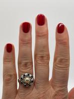 Z840 Prachtige zilveren ring parel blauwe saffier maat 17,75, Sieraden, Tassen en Uiterlijk, Antieke sieraden, Ophalen of Verzenden