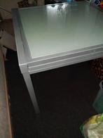 Glazen uitschuifbaar tafel met rvs frame, Huis en Inrichting, Tafels | Eettafels, Ophalen, 50 tot 100 cm, Zo goed als nieuw, Vijf personen of meer