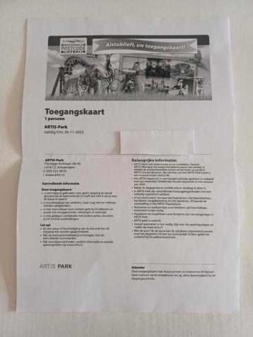 Kaartjes Artis Amsterdam 4 stuks beschikbaar voor biedingen