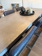 Robuuste betonlook eettafel + 6 leren stoelen, Antiek en Kunst, Ophalen