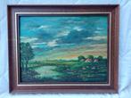 Schilderij Rivierlandschap in nette lijst; Ongesigneerd, Antiek en Kunst, Kunst | Schilderijen | Klassiek, Ophalen of Verzenden