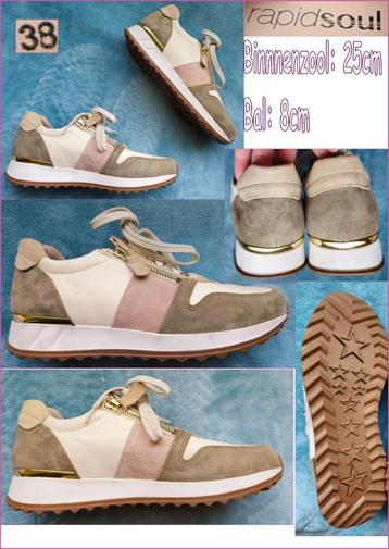 RAPID SOUL leren beige- groene sneakers maat 38 nieuw beschikbaar voor biedingen