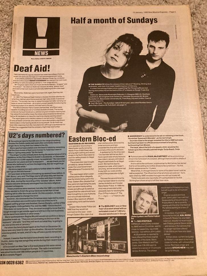 NME 1990 SINEAD O’CONNOR the Sundays U2 Prude Boys, Boeken, Tijdschriften en Kranten, Muziek, Film of Tv, Ophalen of Verzenden