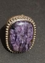 Antieke 925 zilveren ring met grote Charoiet maat 18, Ophalen of Verzenden, Zilver, Ring, Met edelsteen