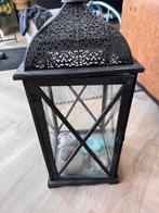 Houten met ijzer kap lantaarn zwart windlicht, Ophalen, Zo goed als nieuw, Hout, Staande lamp