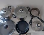 Pannenset 8x, Huis en Inrichting, Keuken | Potten en Pannen, Ophalen, Gebruikt, Rvs, Pannenset