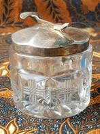 Mooie zware oude Engelse suikerpot van glas en silverplate., Antiek en Kunst, Ophalen of Verzenden