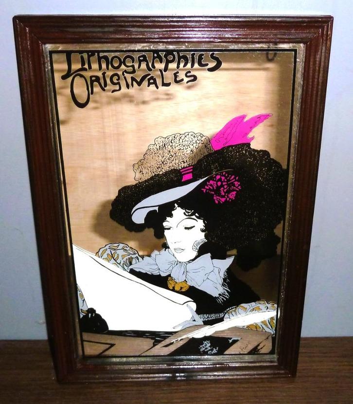 Unieke vondst Jugendstilspiegel, lithografie, Victoriaans“70, Huis en Inrichting, Woonaccessoires | Spiegels, Gebruikt, Minder dan 50 cm