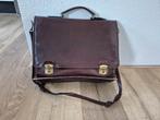 Vintage leren aktetas, Sieraden, Tassen en Uiterlijk, Tassen | Schoudertassen, Overige merken, Gebruikt, Bruin, Ophalen of Verzenden