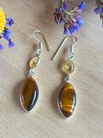 Tijgeroog & Citrien Oorbellen, Sieraden, Tassen en Uiterlijk, Oorbellen, Overige materialen, Hangers, Bruin, Nieuw