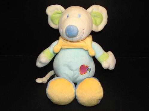 NICOTOY MUIS VELOURS ROOMWIT MET LICHTBLAUW LIJFJE EN GROEN/, Kinderen en Baby's, Speelgoed | Knuffels en Pluche, Nieuw, Overige typen