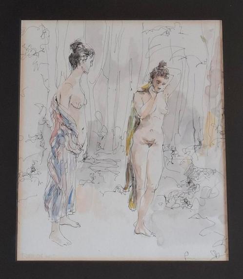 Naaktmodellen. Expressionistisch. Pentekening/aquarel. 41/51, Antiek en Kunst, Kunst | Schilderijen | Klassiek, Ophalen