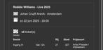 Robbie williams tickets 22 juni, Tickets en Kaartjes, Eén persoon, Juni
