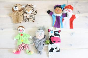 7 verschillende handpoppen, sint en piet, clown, dieren beschikbaar voor biedingen