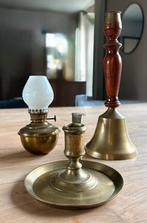 Messing kandelaar, olielampje en handbel, Antiek en Kunst, Ophalen of Verzenden, Overige materialen