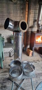 Gebruikte RVS Kachelpijp + Bocht + Klemmen 130/180mm, Ophalen, Gebruikt, Houtkachel, Vrijstaand