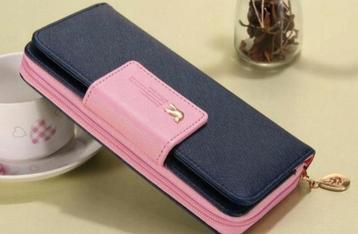 Portemonnee, groot, marineblauw en roze, nieuwe beschikbaar voor biedingen