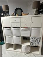Ikea Kallax Kast 4x4 Wit met Inzetstukken, Kunststof, Gebruikt, 100 tot 150 cm, Ophalen of Verzenden