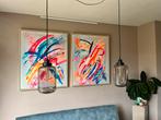 Twee zwarte hanglampen met getint glas, Antiek en Kunst, Ophalen of Verzenden