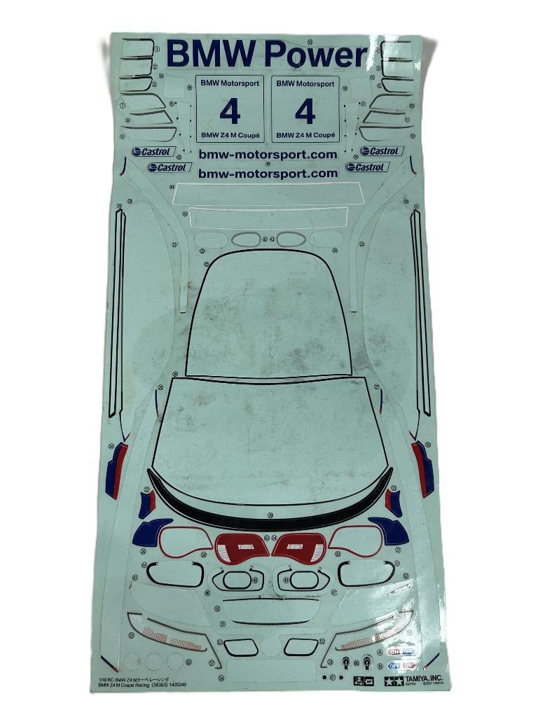 Restant stickers Tamiya BMW Z4 M Coupe racing 58393 1/10 rc, Ophalen of Verzenden, Nieuw, Onderdeel