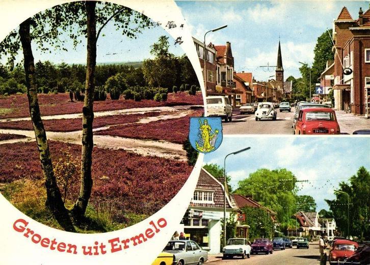 Groeten uit Ermelo - 3 afb, heide dorpsgezicht - 1973 gelope, Verzamelen, Ansichtkaarten | Nederland, Ongelopen, Gelderland, Voor 1920