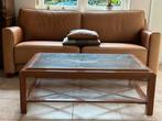 Glazen Salontafel met Houten Onderstel, Ophalen, Gebruikt, 100 tot 150 cm, 50 tot 100 cm