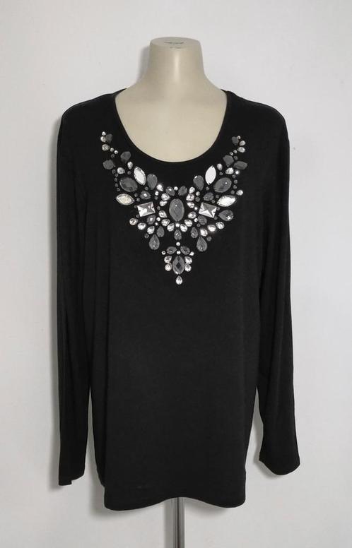 Zwart shirt met grote sierstenen (voorpand) van Ulla Popken, Kleding | Dames, Truien en Vesten, Zo goed als nieuw, Maat 46/48 (XL) of groter