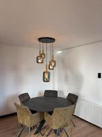 Moderne hanglamp met smoke-glas en goud, Huis en Inrichting, Lampen | Hanglampen, Ophalen, Zo goed als nieuw, Glas, Minder dan 50 cm