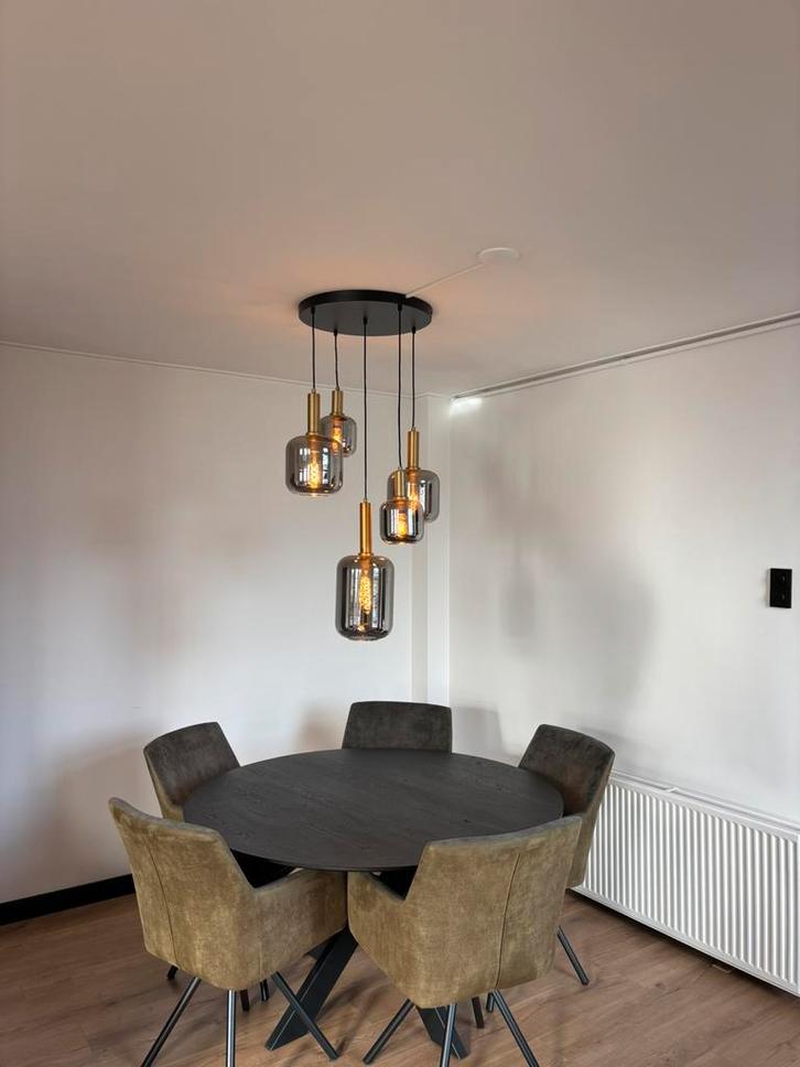 Moderne hanglamp met smoke-glas en goud, Huis en Inrichting, Lampen | Hanglampen, Zo goed als nieuw, Minder dan 50 cm, Glas, Ophalen