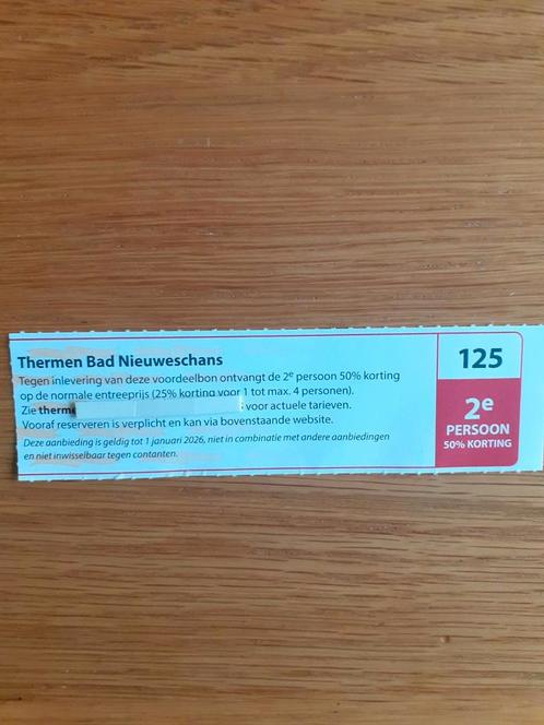 SAUNA THERMEN BAD NIEUWESCHANS 2E PERSOON 50% KORTING!, Tickets en Kaartjes, Kortingen en Cadeaubonnen, Twee personen, Spa of Sauna