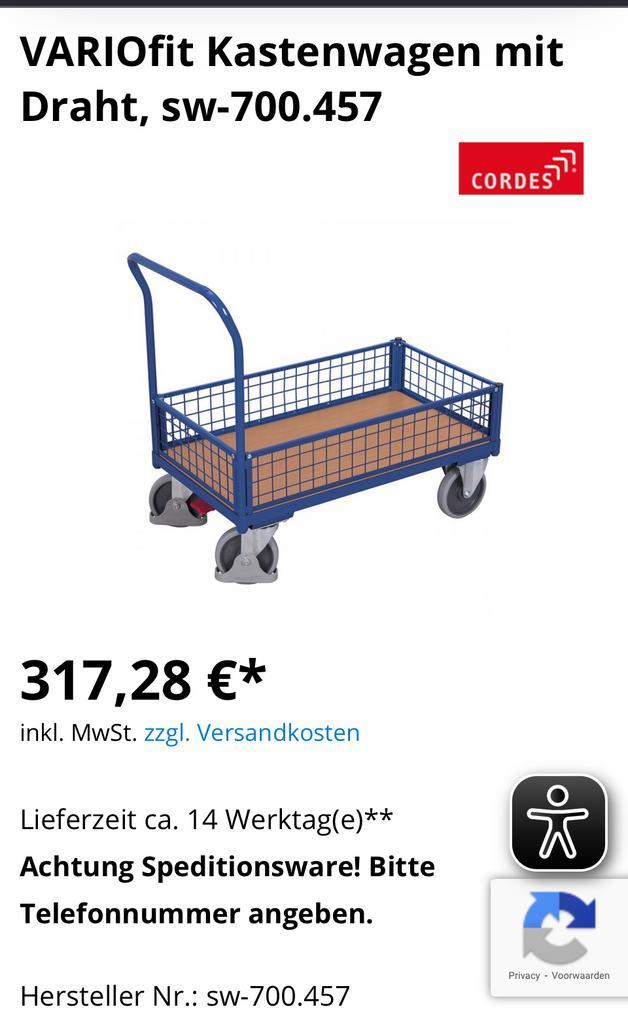 Transportwagen / Magazijnwagen - VARIOfit transportkar, Zakelijke goederen, Kantoor en Winkelinrichting | Magazijn, Stelling en Opslag