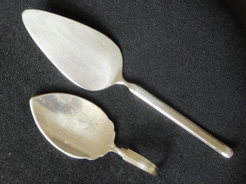 Art Deco verzilverde gebakschep + taartschep roestvrij staal, Antiek en Kunst, Antiek | Bestek, Ophalen