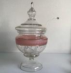 Glazen pot bowlpot + lepel - roze goud wit glas, Antiek en Kunst, Antiek | Glas en Kristal, Ophalen of Verzenden