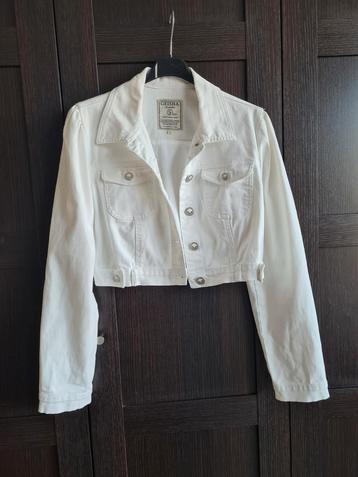Geisha spijkerjack jeans jasje wit kort cropped L 40 beschikbaar voor biedingen