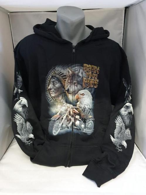 Zwart printvest, born to bee free, wolf ,indiaan ,adelaar, Kleding | Heren, Truien en Vesten, Nieuw, Overige maten, Zwart, Ophalen of Verzenden
