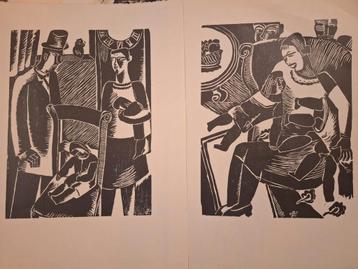 Originele Houtsnede abstracte voorstelling  beschikbaar voor biedingen